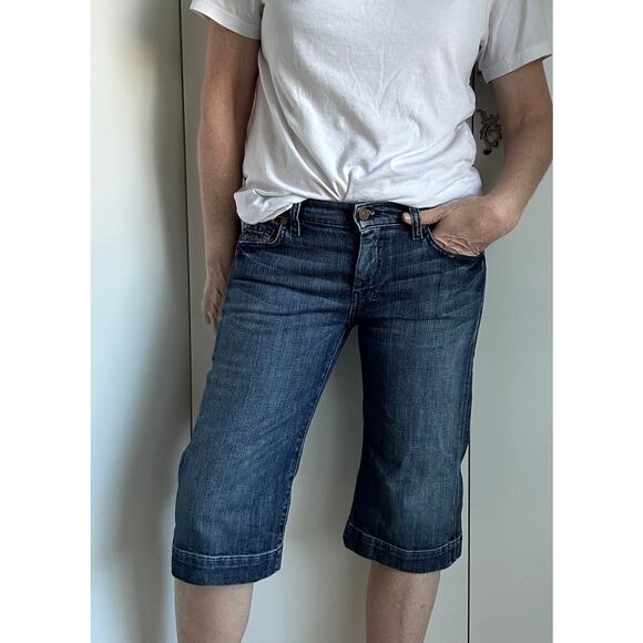Y2K Jorts Dark Wash 7 For all Mankind Size 29 Low Rise Festival  Jean Denim - Picture 1 of 9